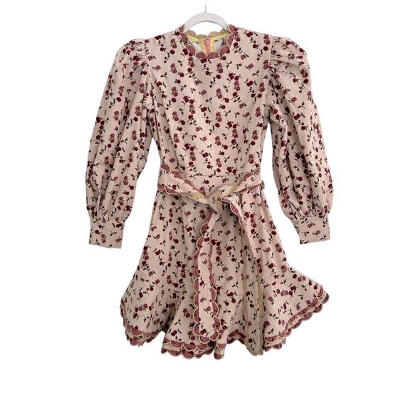 CeliaB Alder Puff Sleeve Floral Print Mini Dress Cream Women’s Size Medium - Picture 1 of 11